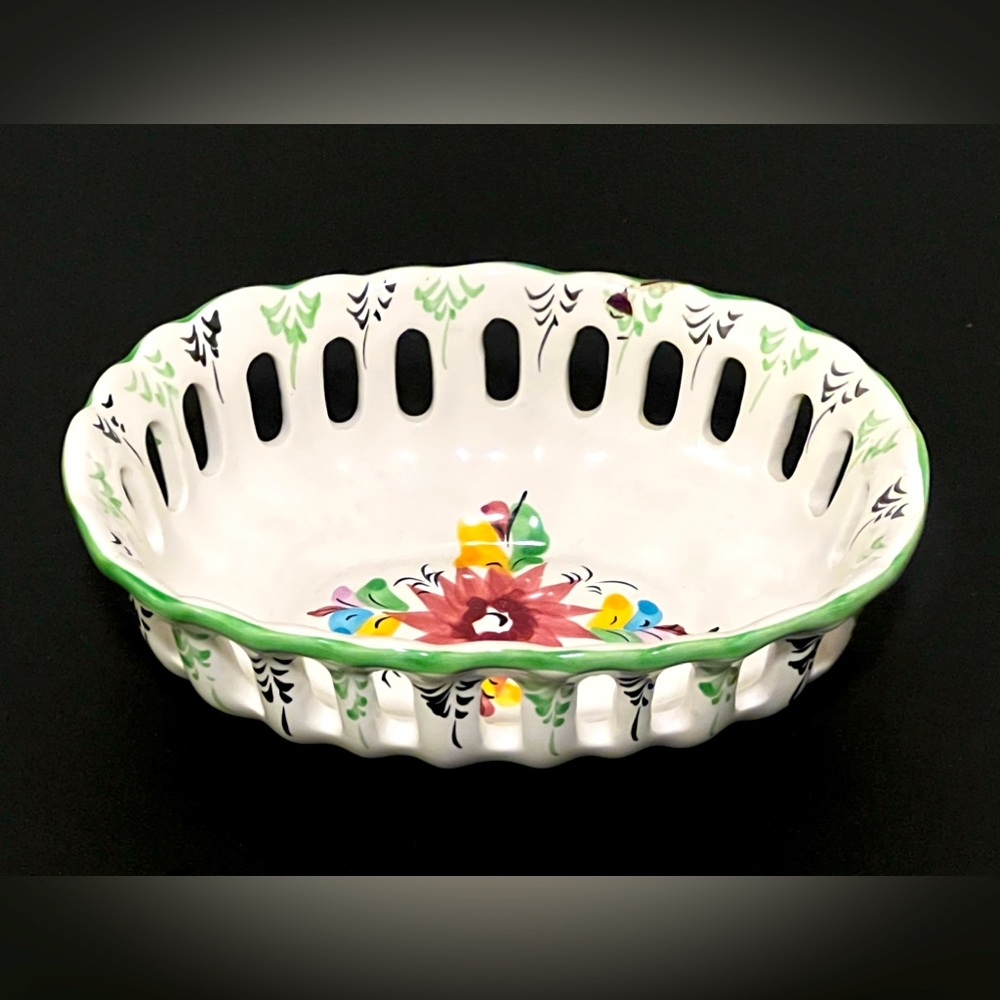 VESTAL Portugal Pottery Flower Basket Trinket Dish